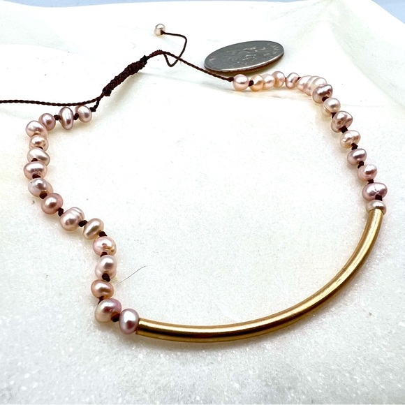 Gold and Pink Pearl Bracelet Anthropologie Closeout Stock Roost Collection New - Picture 1 of 8